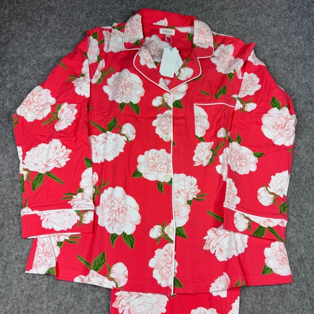 Bed Head Pajamas Women's Size M Coral Peony Print Long Sleeve Pajama Set NEW